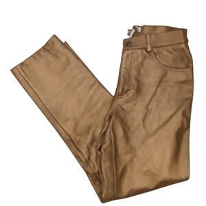 NWOT Sz 2 Vtg Genuine Leather Gold Straight Leg Jeans Pants New Old Stock